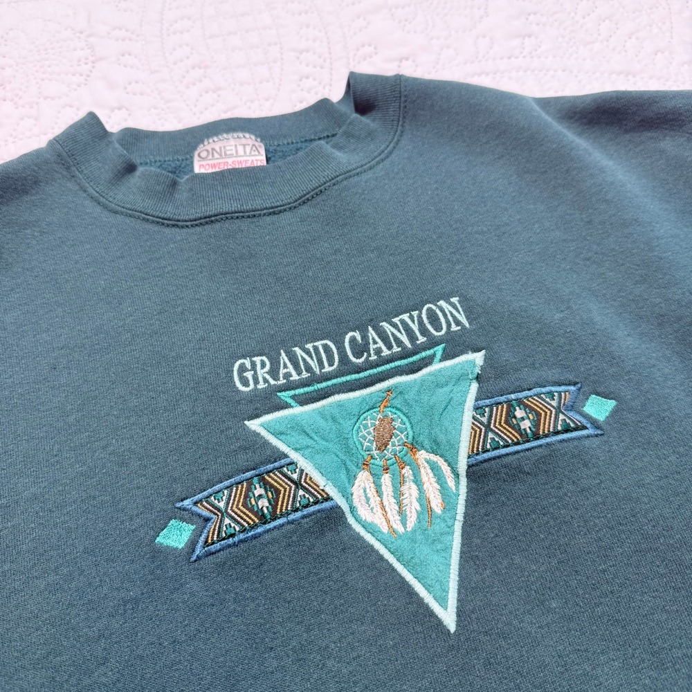 Vintage Grand Canyon Oneita Sweatshirt Large Turquoise Southwestern Dreamcatcher